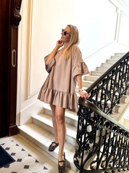 Frill Beige Dress - obrazek 3